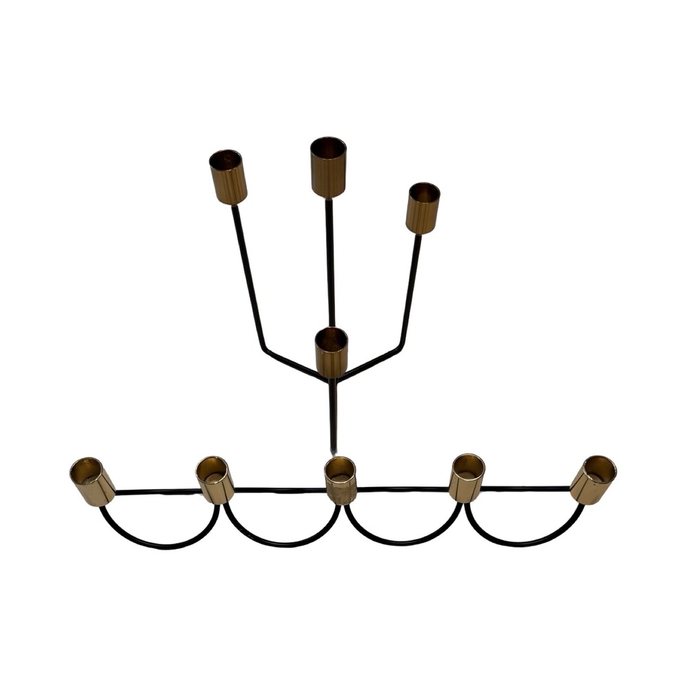 Mid-Century Modern Modular Brass and‎ Black Iron 5&4 Light Candelabra Set